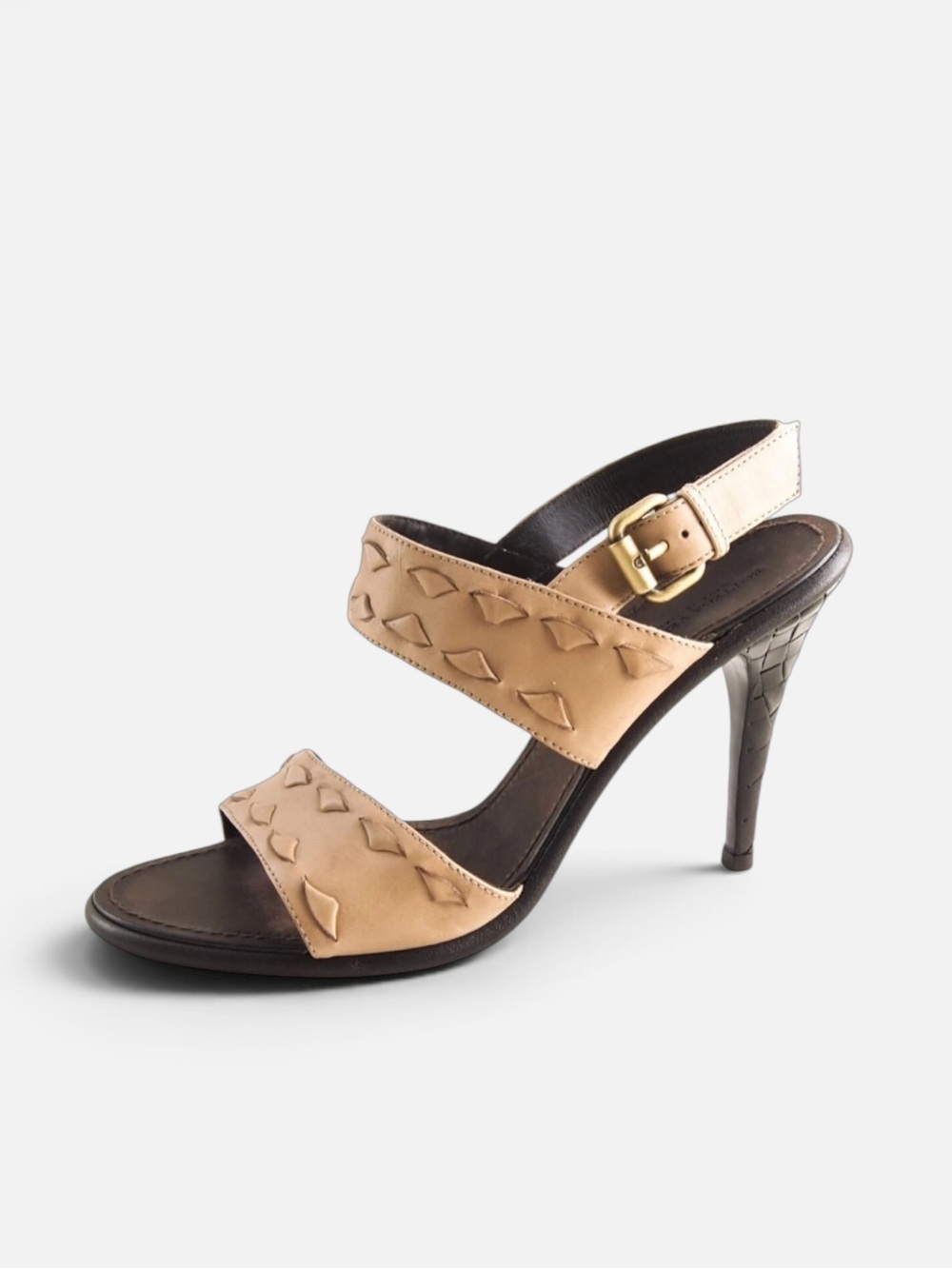 Bottega Veneta Intrecciato Weave Leather Mule Slingback Heel Sandals Neutral Tan